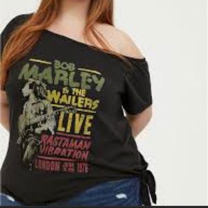 Off the shoulder Bob Marley tshirt